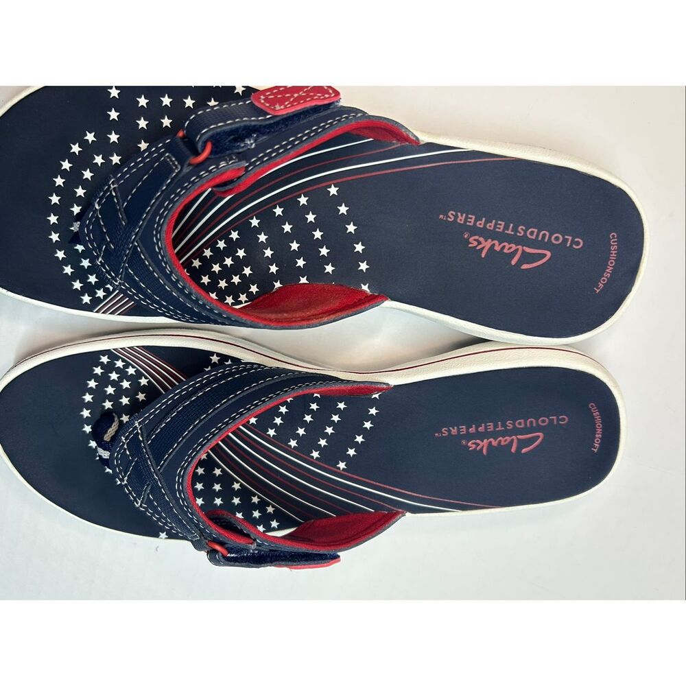 Clarks Cloudsteppers Brinkley Jazz Women's Sandals Size 8 Navy Patriotic Stars - Picture 8 of 10